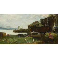 John Reid, Mending the Nets, Ardrishaig, oil on canvas