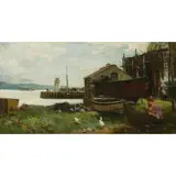 John Reid, Mending the Nets, Ardrishaig, oil on canvas