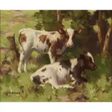 David Gauld, Calves in a summer landscape, oil on canvas