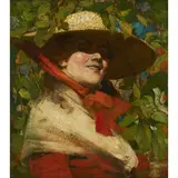 George Henry, Girl with Straw Hat, oil on canvas