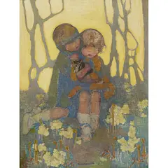 Norah Neilson Gray, Sisters with a kitten, oil on canvas