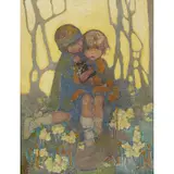 Norah Neilson Gray, Sisters with a kitten, oil on canvas