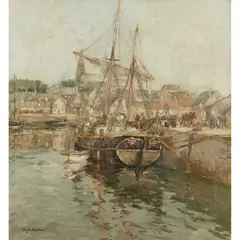 Eugen Dekkert, The harbour Anstruther, oil on canvas