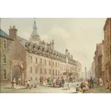 William Simpson, Figures by the Tollbooth, Glasgow, Pen and ink and watercolour