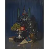 Patrick William Adam, A still life of fruit and objects on a table-top, oil on canvas