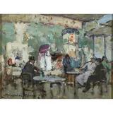 John Maclauchlan Milne, Cafe Scene, Paris, oil on board
