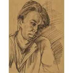 Robert Colquhoun, Portrait study of a man, pencil on brown paper