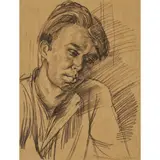 Robert Colquhoun, Portrait study of a man, pencil on brown paper