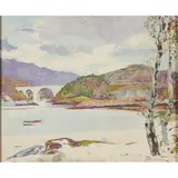 John Duncan, Bridge over the river, oil on board
