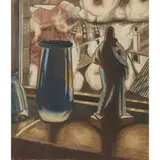James Cowie, Still life in industrial landscape, pencil and watercolour