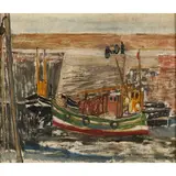 Joan Eardley, Fishing boats, Arbroath harbour, oil on canvas laid down