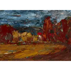 William MacTaggart, Plough and stubble, East Lothian, oil on board