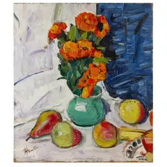 George Leslie Hunter, Still life with marigolds, oil on board