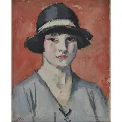 Samuel Peploe, THE BLACK HAT, oil on canvas