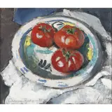 Anne Redpath, STILL LIFE - THREE TOMATOES, oil on board