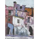 Anne Redpath, Mediterranean village, oil on board