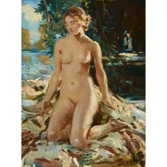 Wilfrid de Glehn, KNEELING NUDE IN A LANDSCAPE, oil on canvas
