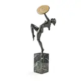 Pierre le Faguays, AMAZON, patinated bronze, carved horn, turquoise cabochons, marble base
