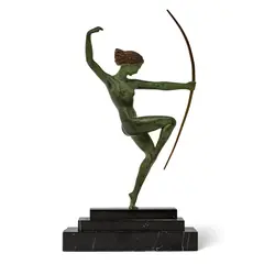 Marcel Bouraine, DIANA, patinated bronze, marble base