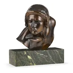 Constant Roux, LA COLÈRE D'ACHILLE, patinated bronze, marble base