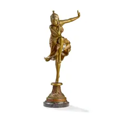 Claire Colinet, HINDU DANCER, silvered and cold-painted bronze, marble base