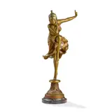 Claire Colinet, HINDU DANCER, silvered and cold-painted bronze, marble base