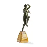 Samuel Lipchytsz, DANCER WITH PARROT, patinated and cold-painted bronze, marble base