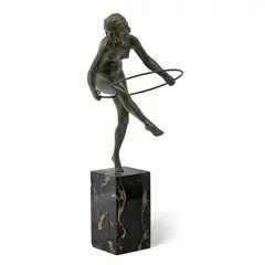 Aurore Onu, HOOP DANCER, patinated bronze, marble base