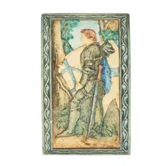 Mary Fraser Tytler, PLAQUE OF SIR GALAHAD, CIRCA 1920, tempera-painted pottery, impressed maker's mark