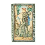 Mary Fraser Tytler, PLAQUE OF SIR GALAHAD, CIRCA 1920, tempera-painted pottery, impressed maker's mark