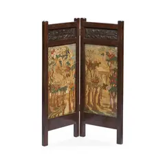 Arthur W. Simpson, TWO-FOLD EMBROIDERED FIRE SCREEN, CIRCA 1920, set in a carved oak and glass frame