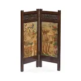 Arthur W. Simpson, TWO-FOLD EMBROIDERED FIRE SCREEN, CIRCA 1920, set in a carved oak and glass frame