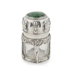 TOILET JAR, 1897 by Omar Ramsden, glass and enamel, sold Apr 2026