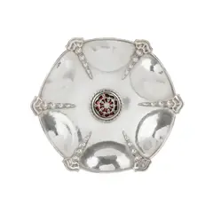 ARTS & CRAFTS DISH, 1937 by Omar Ramsden, silver and enamel, sold Apr 2026