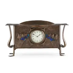 George Walton, ARTS & CRAFTS MANTEL CLOCK, CIRCA 1900, copper and enamel