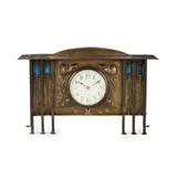 George Walton, ARTS & CRAFTS MANTEL CLOCK, CIRCA 1900, copper and enamel, enclosing a white enamel and painted dial
