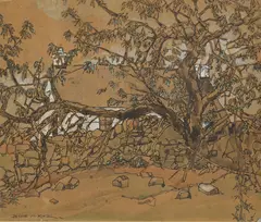 Jessie M. King, CHERRY TREE IN CORRIE, pen and ink, watercolour, bodycolour