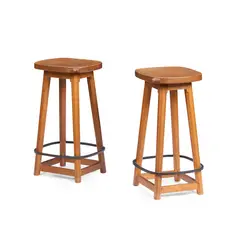 Robert 'Mouseman' Thompson, PAIR OF BAR STOOLS, CIRCA 1970, each with carved mouse signature (2)