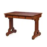 GOTHIC REVIVAL LIBRARY TABLE, CIRCA 1850 by Augustus Welby Northmore Pugin, carved to each end in bas relief VR in a roundel, stencilled marks under ST AT ARMS H CO NO.**5, sold Oct 2025