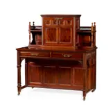 George Faulkner Armitage, FINE AESTHETIC MOVEMENT WRITING CABINET, CIRCA 1880, carved and moulded mahogany, brass fittings