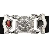 Omar Ramsden, ARTS & CRAFTS BUCKLE, 1901, enamel, on later fabric belt, twice stamped RN&C, hallmarked London 1901