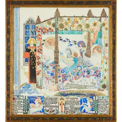 Jessie M. King, FOR THE BED AT KELMSCOTT, pen & ink, watercolour on vellum