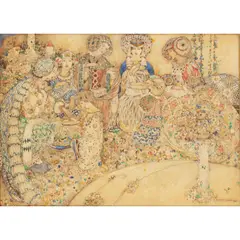 Annie French, THE FIVE PRINCESSES, pen & ink, watercolour, bodycolour and gold paint