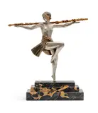 DANCER WITH THYRSUS by Pierre le Faguays, silvered and gilt bronze, Portor marble base, engraved LE FAGUAYS ETLING PARIS, sold Oct 2025