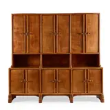 Ernest Gimson, LARGE DRESSER, CIRCA 1917, "The quality of workmanship that has been achieved in this cabinet is testament to the skill of its maker Peter Waals who worked on the cabinet himself from June 1917 to Jan 1918 with some input from apprentices - the price was £70.8.0. Designed by Ernest Gimson with great subtlety for his friend F.L. Griggs it has not been offered to the market before now. The multiple bowed front and carved details and well-matched timbers lend the piece a vitality and lightness which is remarkable for such a substantial piece of furniture." - John Mackie, Head of Design