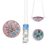 Norman Grant, GROUP OF JEWELLERY, 1970s, white metal and enamel, unmarked, 7cm diameter