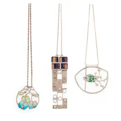 Norman Grant, THREE PENDANTS, 1970s, silver and enamel, comprising a FISH PENDANT
