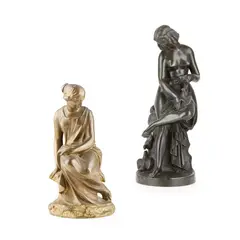 Eugène-Louis Lequesne, NYMPH WITH DOVES, bronze, dark brown patina