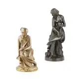 Eugène-Louis Lequesne, NYMPH WITH DOVES, bronze, dark brown patina