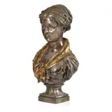 Jean-Louis Grégoire, BUST OF A YOUNG WOMAN, bronze, gilt and silver patination
